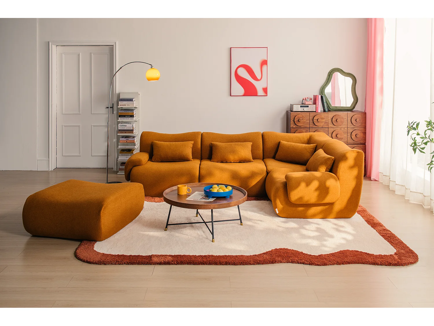 Canapé d'angle modulaire MILYSOFA SOFATIME 4 places avec méridienne Tissu fine bouclette Brun cannelle