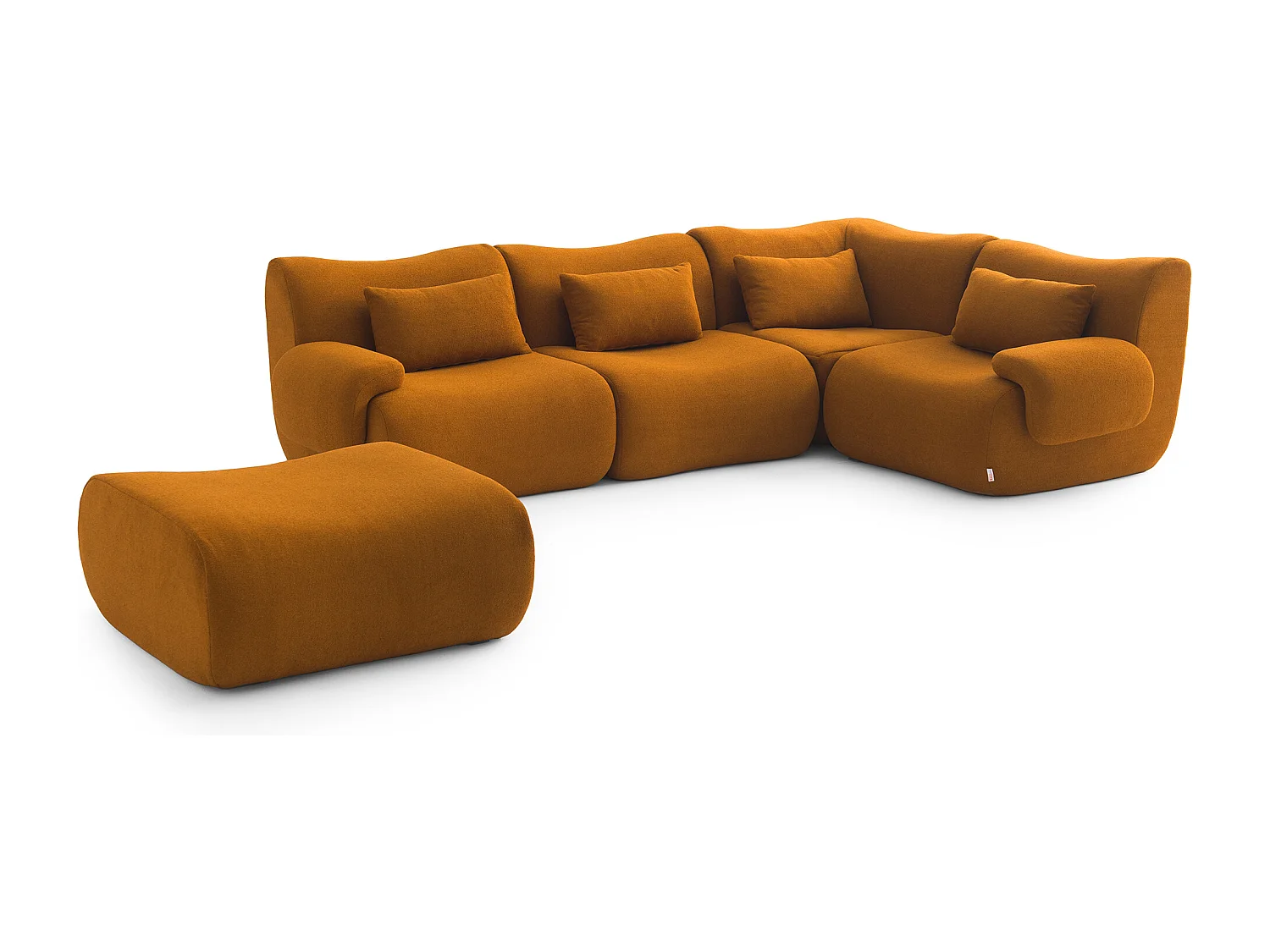 Canapé d'angle modulaire MILYSOFA SOFATIME 4 places avec méridienne Tissu fine bouclette Brun cannelle