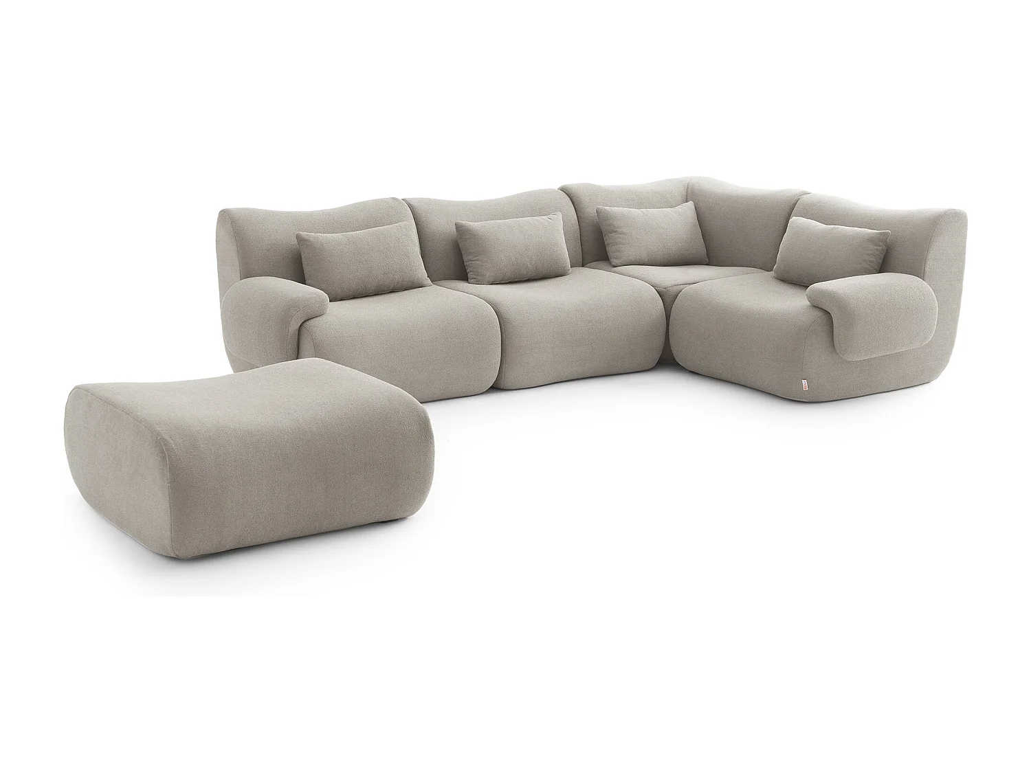 Canapé d'angle modulaire MILYSOFA SOFATIME 4 places avec méridienne Tissu fine bouclette Beige pierre