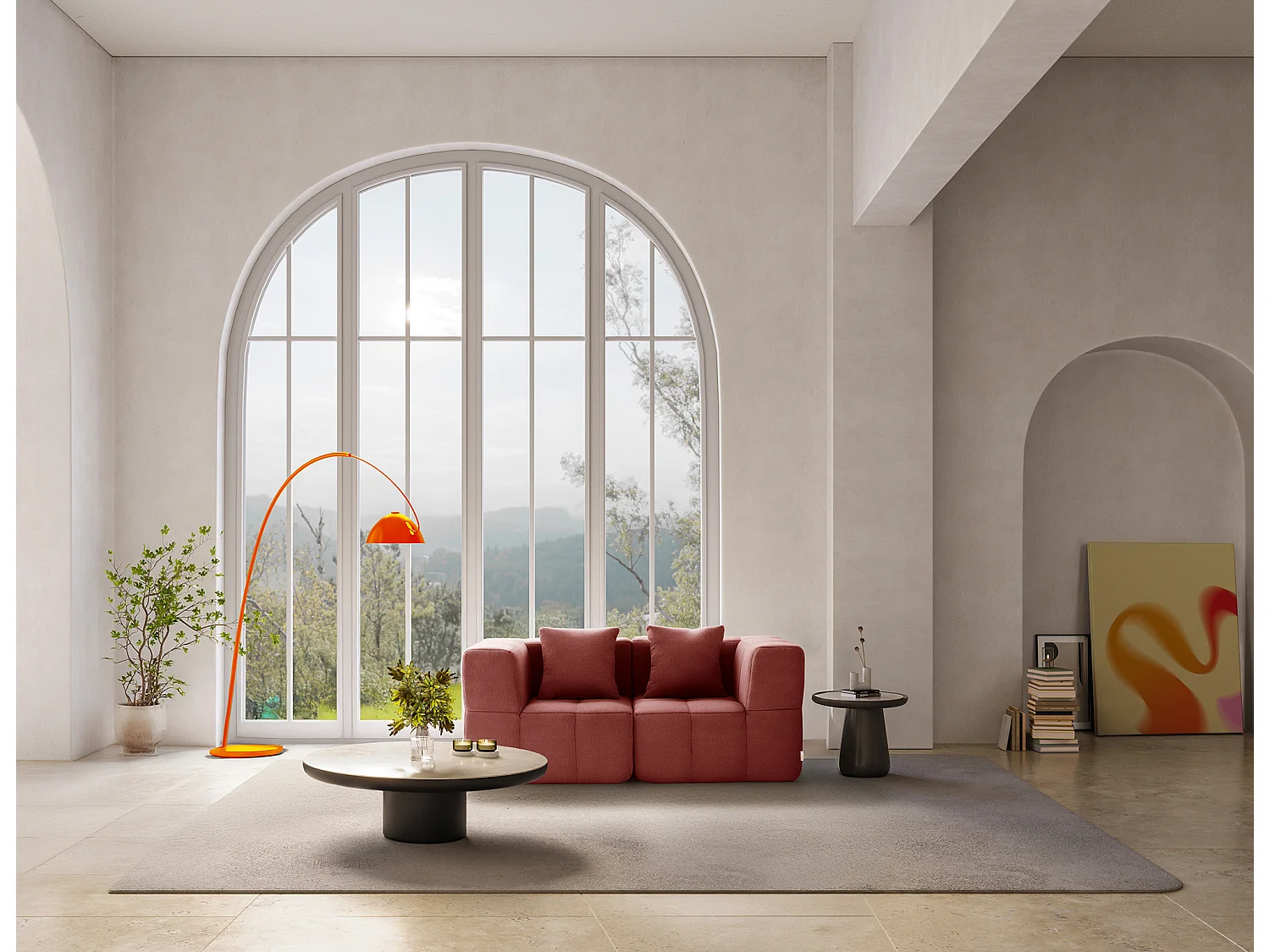 Canapé droit modulaire MILYSOFA SOFABULOUS 2 places Tissu fine bouclette Rouge terracotta