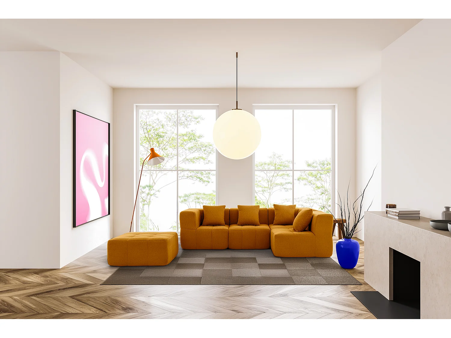 Canapé d'angle modulaire MILYSOFA SOFABULOUS 4 places avec méridienne Tissu fine bouclette Brun cannelle