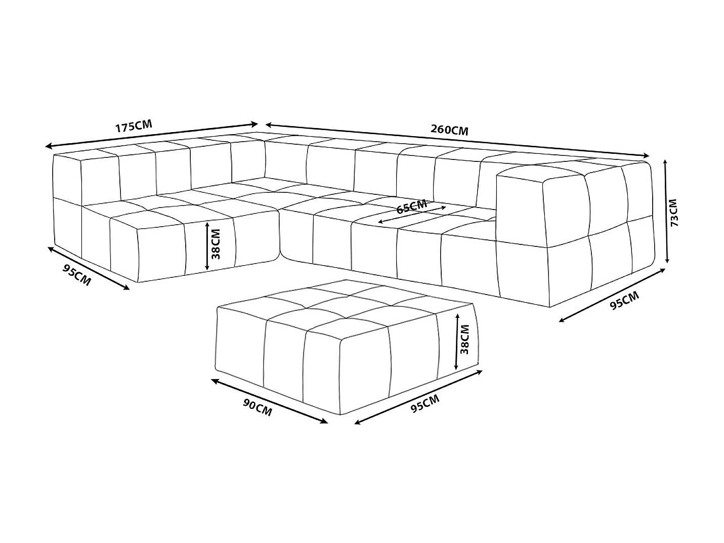 Canapé d'angle modulaire MILYSOFA SOFABULOUS 4 places avec méridienne Tissu fine bouclette Brun cannelle