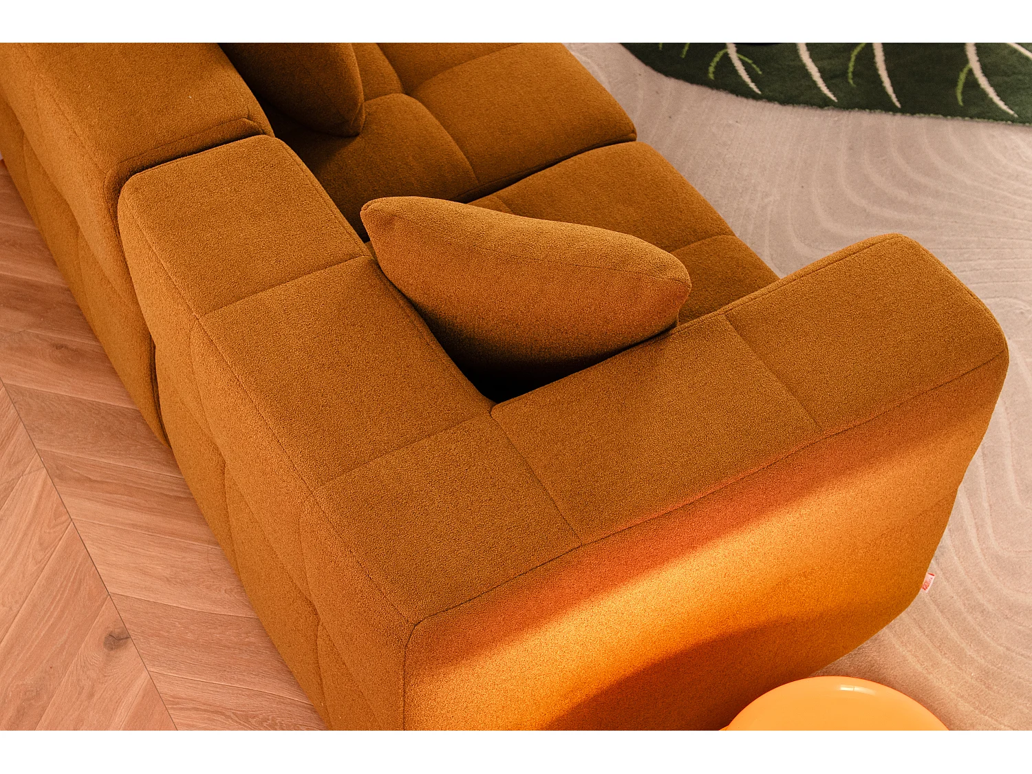 Canapé d'angle modulaire MILYSOFA SOFABULOUS 4 places avec méridienne Tissu fine bouclette Brun cannelle