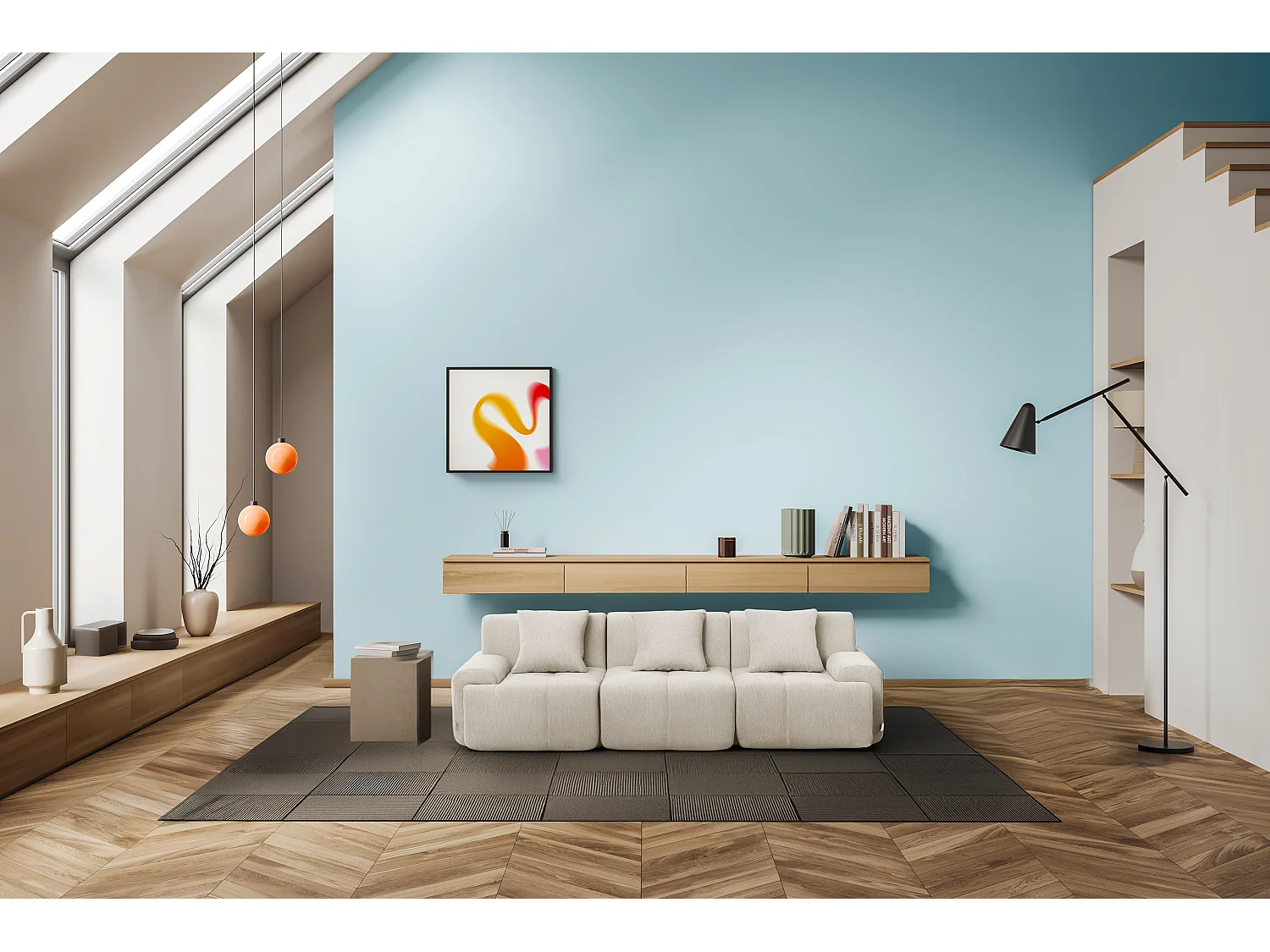 Canapé droit modulaire MILYSOFA SOFAMOUS 3 places Tissu chenille Blanc ivoire