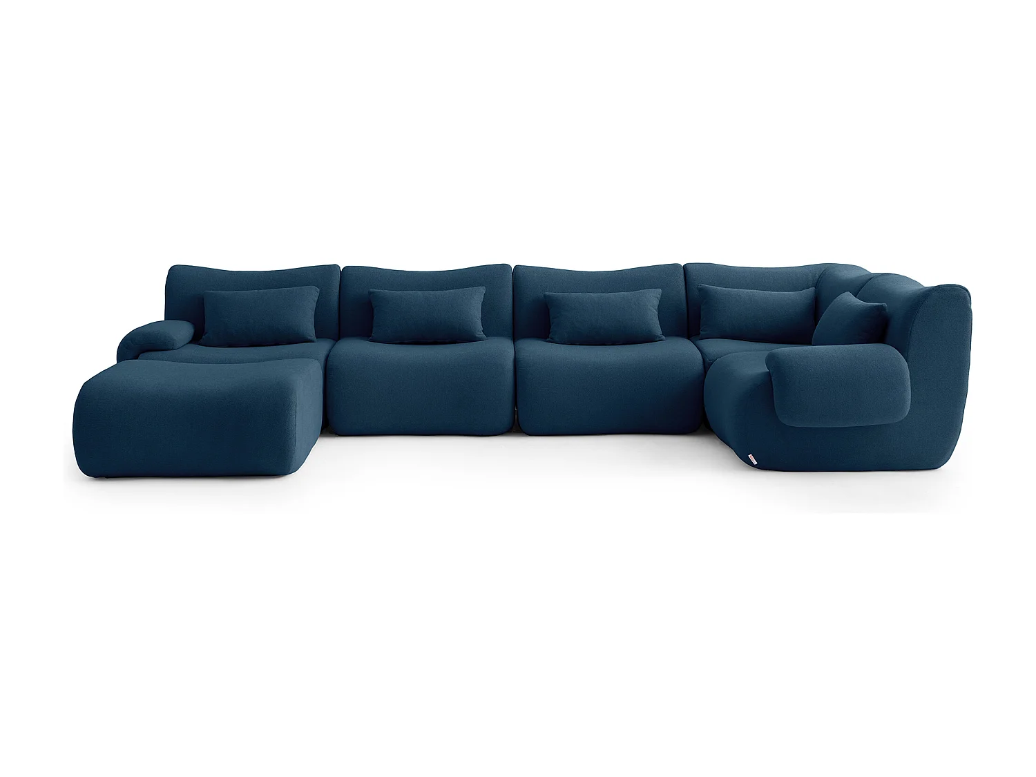 Canapé d'angle modulaire MILYSOFA SOFATIME 5 places avec méridienne Tissu fine bouclette Bleu profond