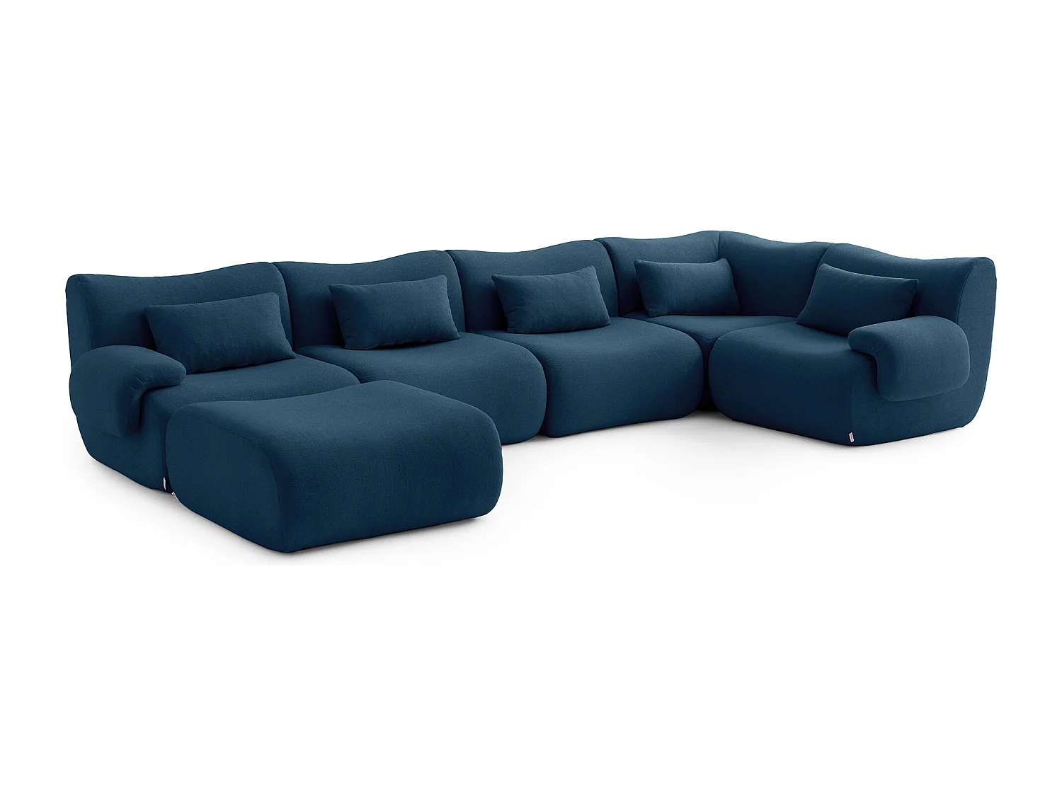 Canapé d'angle modulaire MILYSOFA SOFATIME 5 places avec méridienne Tissu fine bouclette Bleu profond
