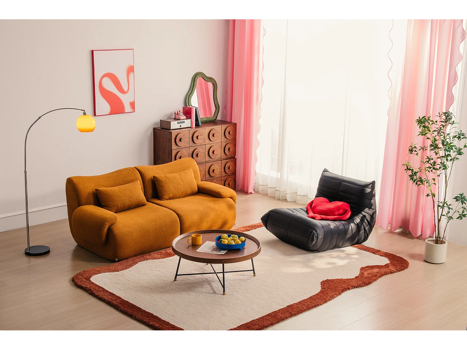 Canapé droit modulaire MILYSOFA SOFATIME 2 places Tissu fine bouclette Brun cannelle