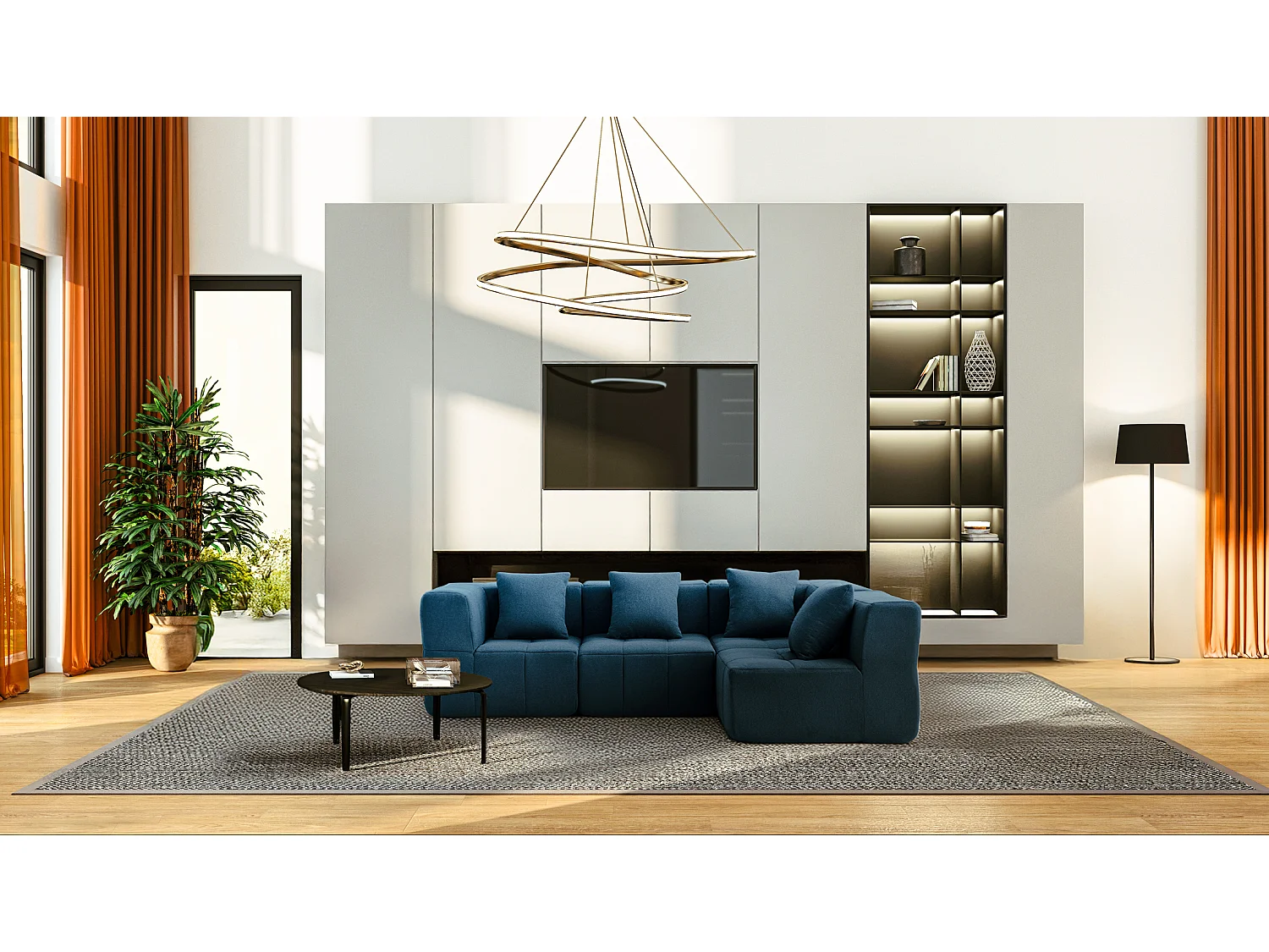 Canapé d'angle modulaire MILYSOFA SOFABULOUS 4 places Tissu fine bouclette Bleu profond