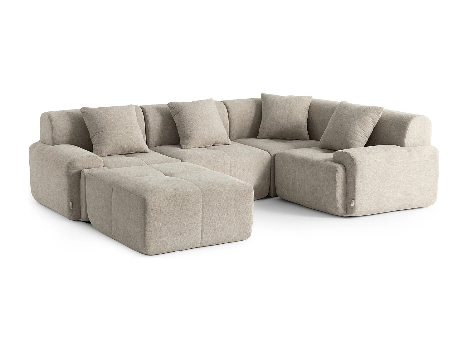 Canapé d'angle modulaire MILYSOFA SOFAMOUS 4 places avec méridienne Tissu chenille Beige sable