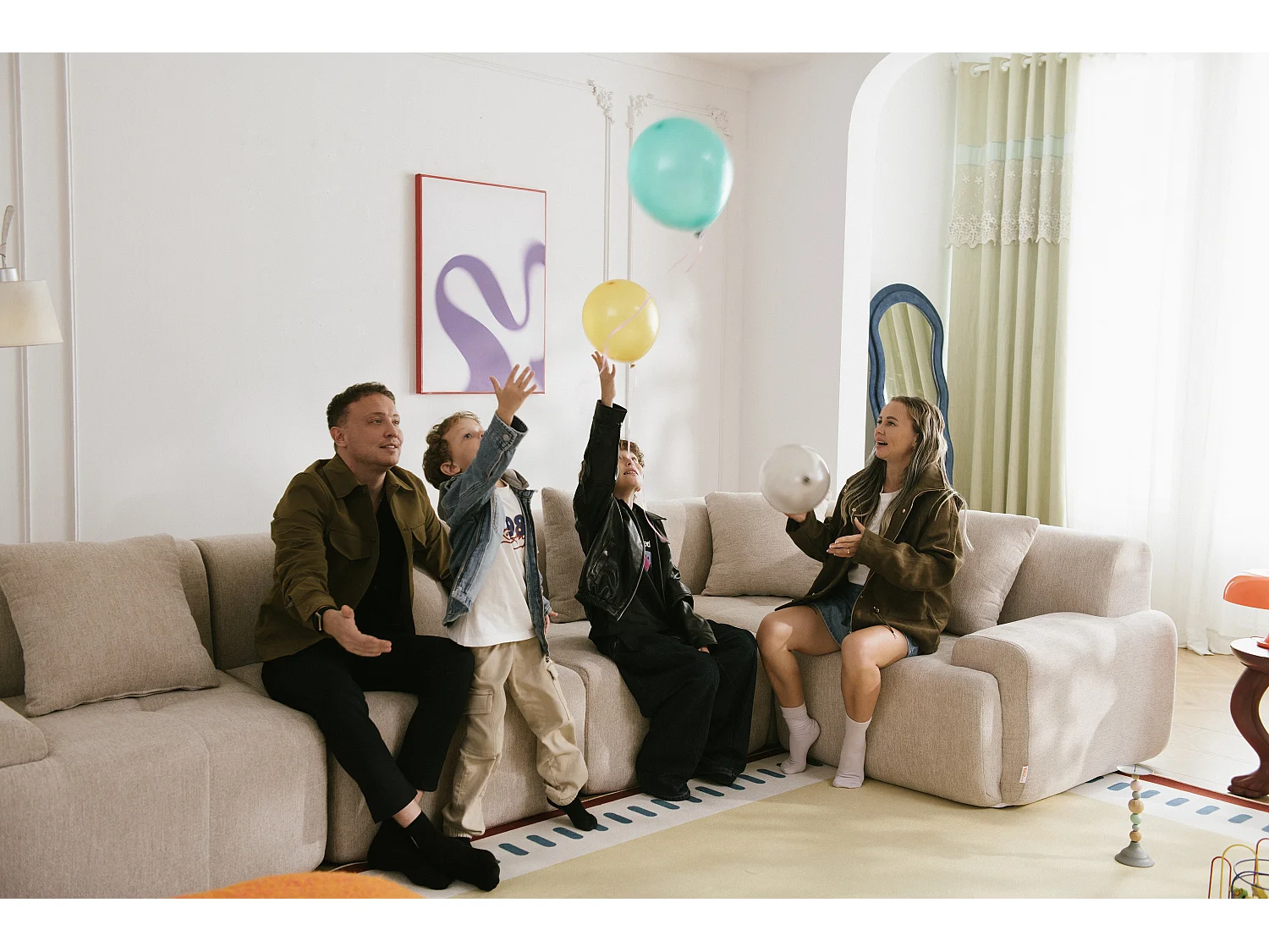 Modulares Ecksofa MILYSOFA SOFAMOUS 4-Sitzer mit Chaiselongue aus Chenille-Stoff sandbeige