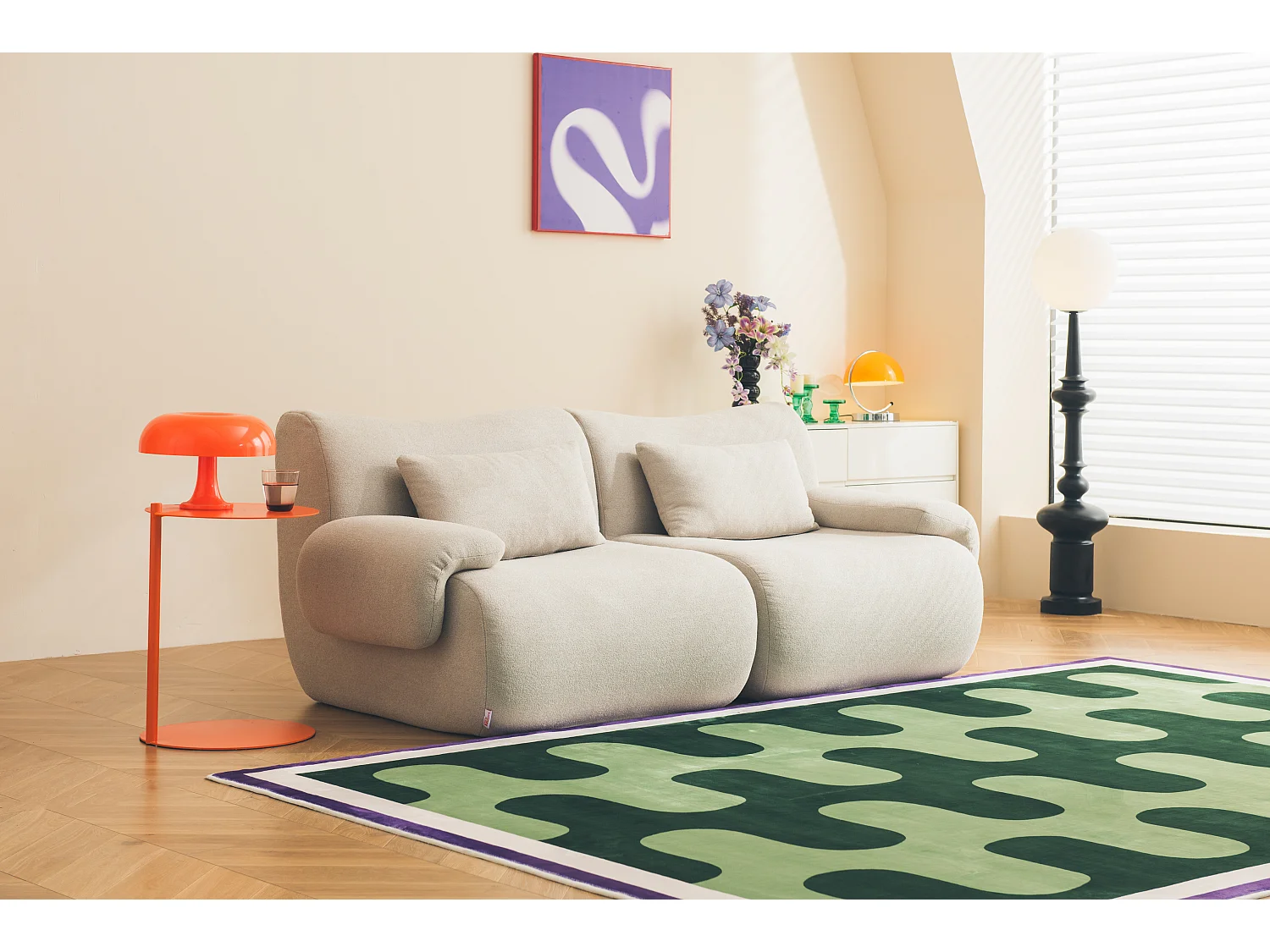 Canapé droit modulaire MILYSOFA SOFATIME 2 places Tissu fine bouclette Beige pierre