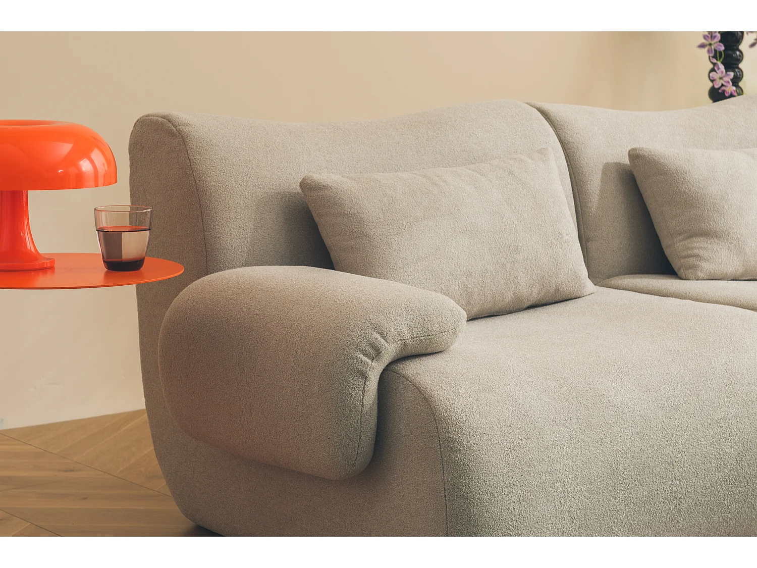 Canapé droit modulaire MILYSOFA SOFATIME 2 places Tissu fine bouclette Beige pierre