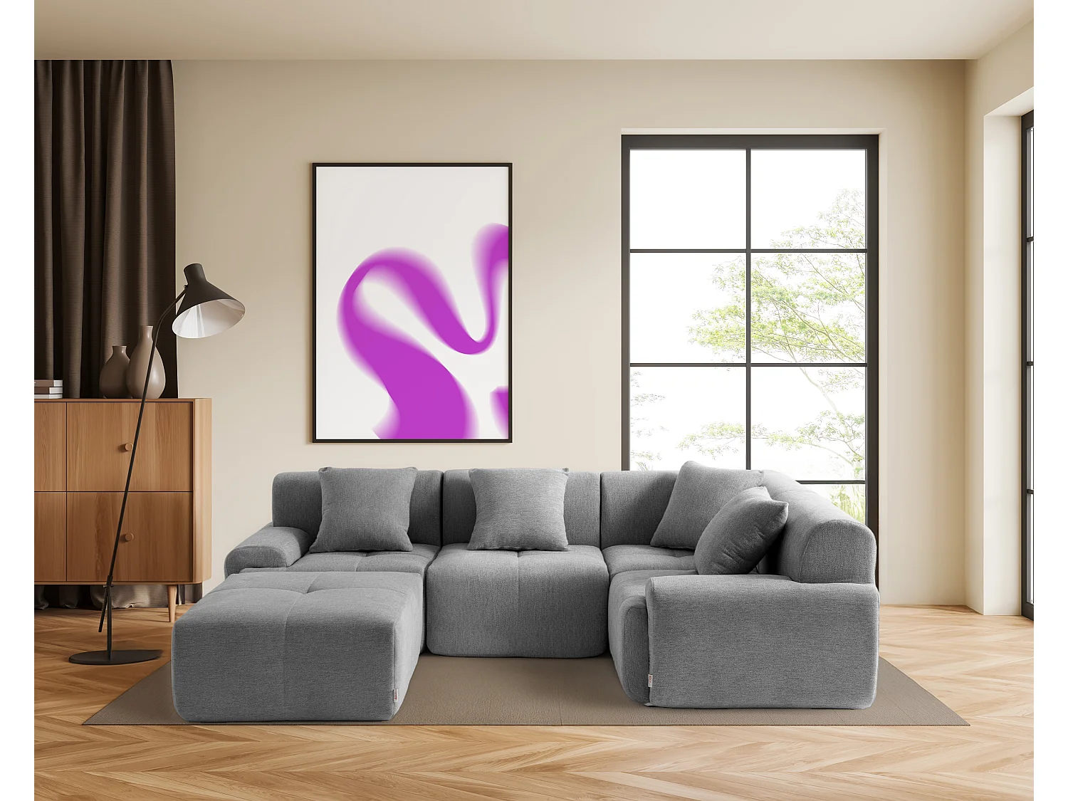 Canapé d'angle modulaire MILYSOFA SOFAMOUS 4 places avec méridienne Tissu chenille Gris minéral