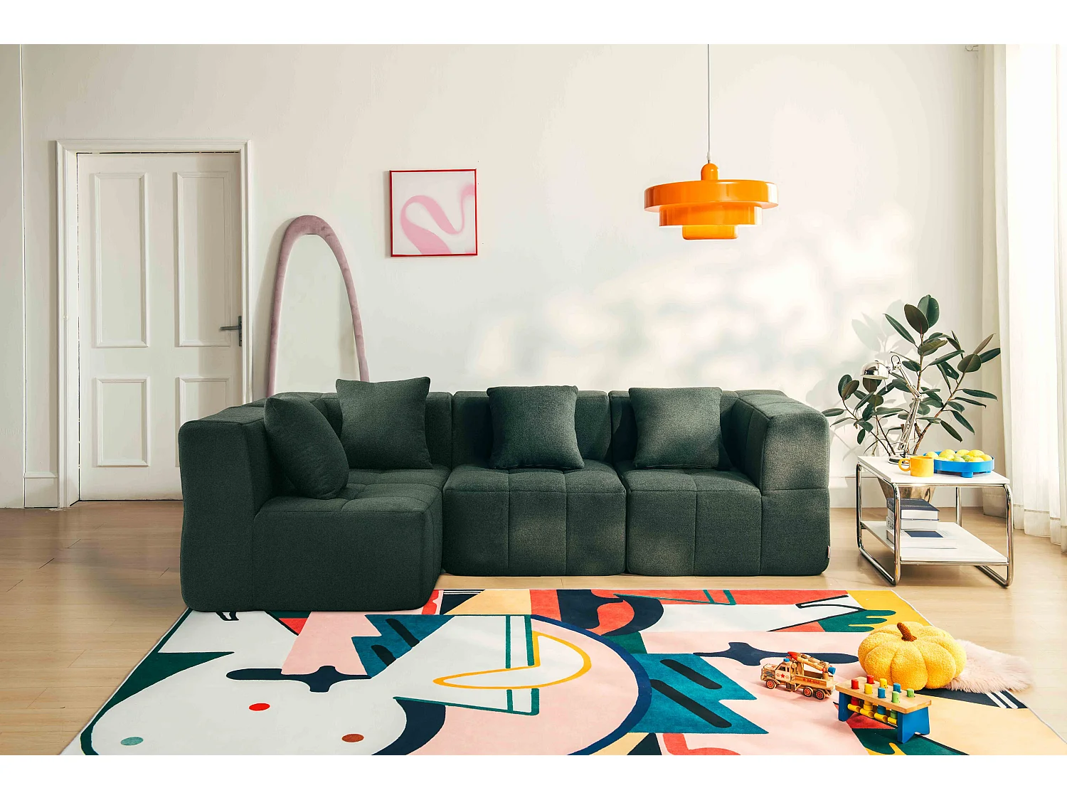 Canapé d'angle modulaire MILYSOFA SOFABULOUS 4 places Tissu fine bouclette Vert foret