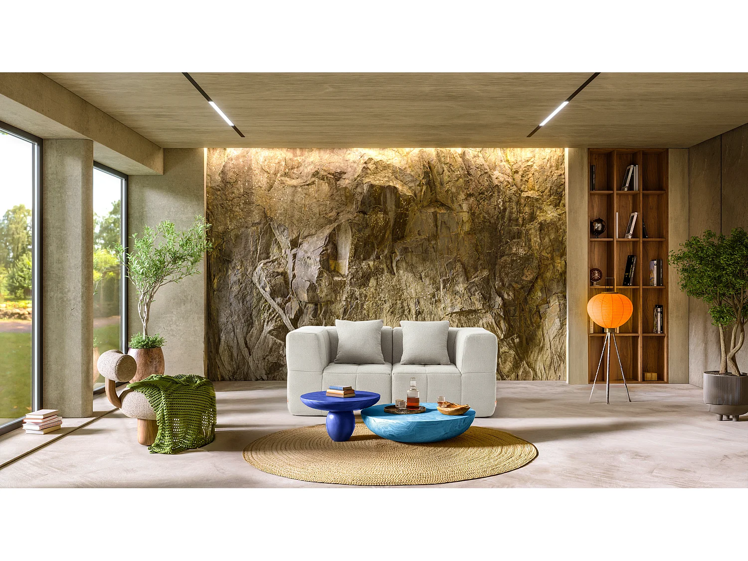 Canapé droit modulaire MILYSOFA SOFABULOUS 2 places Tissu fine bouclette Beige crème