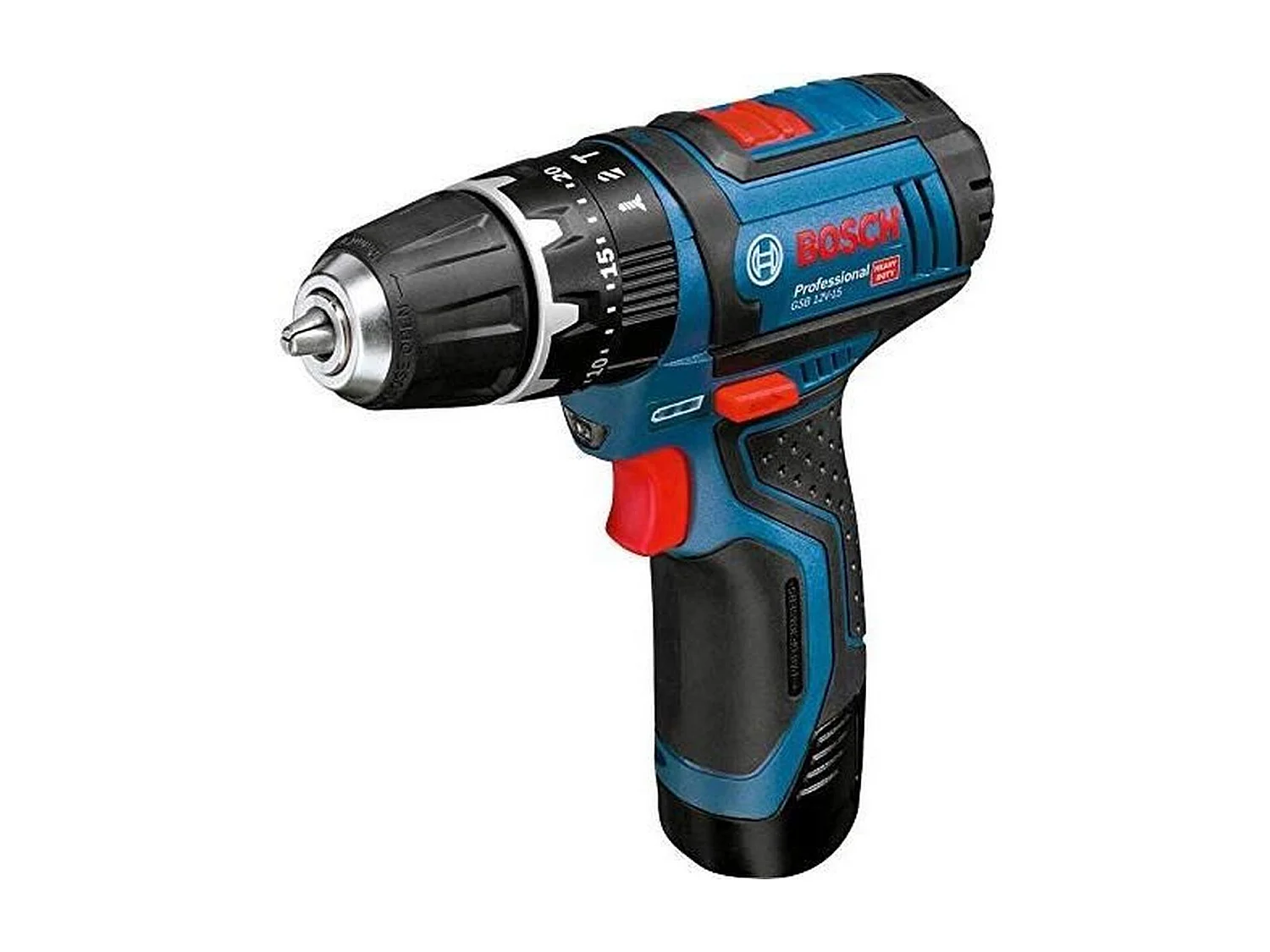 Taladro atornillador percutor inalámbrico BOSCH PROFESSIONAL GSB 12V-15 – Kit completo 2x2,0Ah, 10 accesorios, maletín