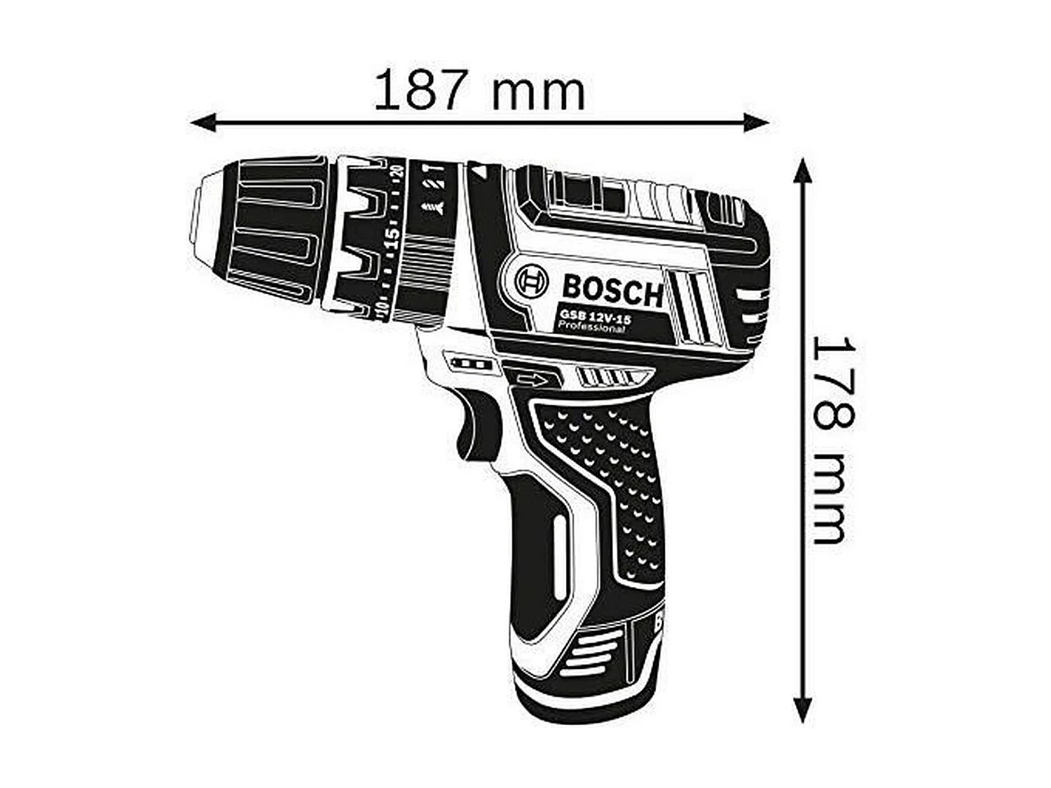 Taladro atornillador percutor inalámbrico BOSCH PROFESSIONAL GSB 12V-15 – Kit completo 2x2,0Ah, 10 accesorios, maletín