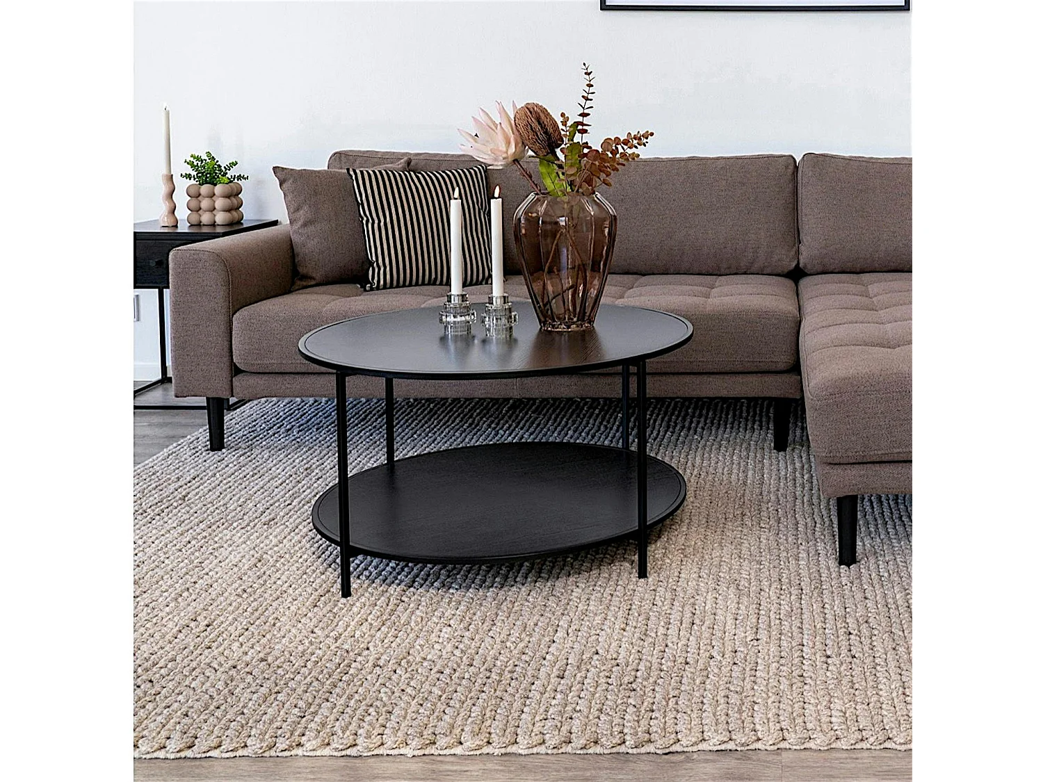 Table basse ronde noire double plateau VARDE
