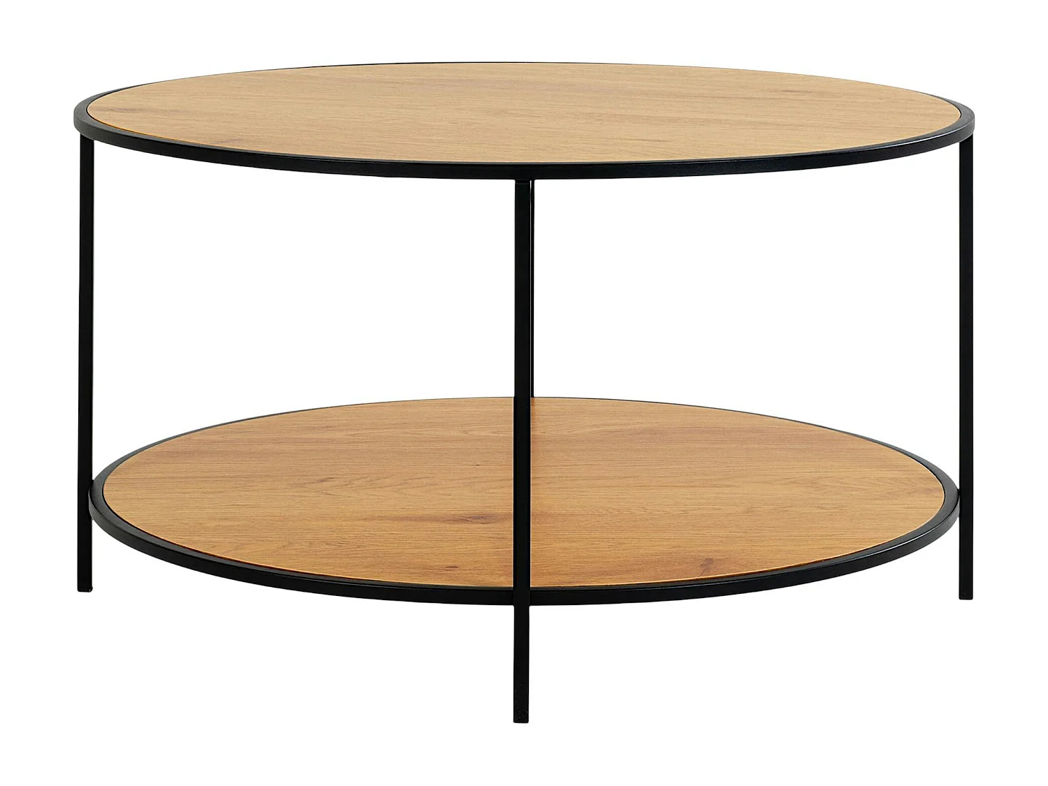 Table basse ronde double plateau effet bois clair VARDE