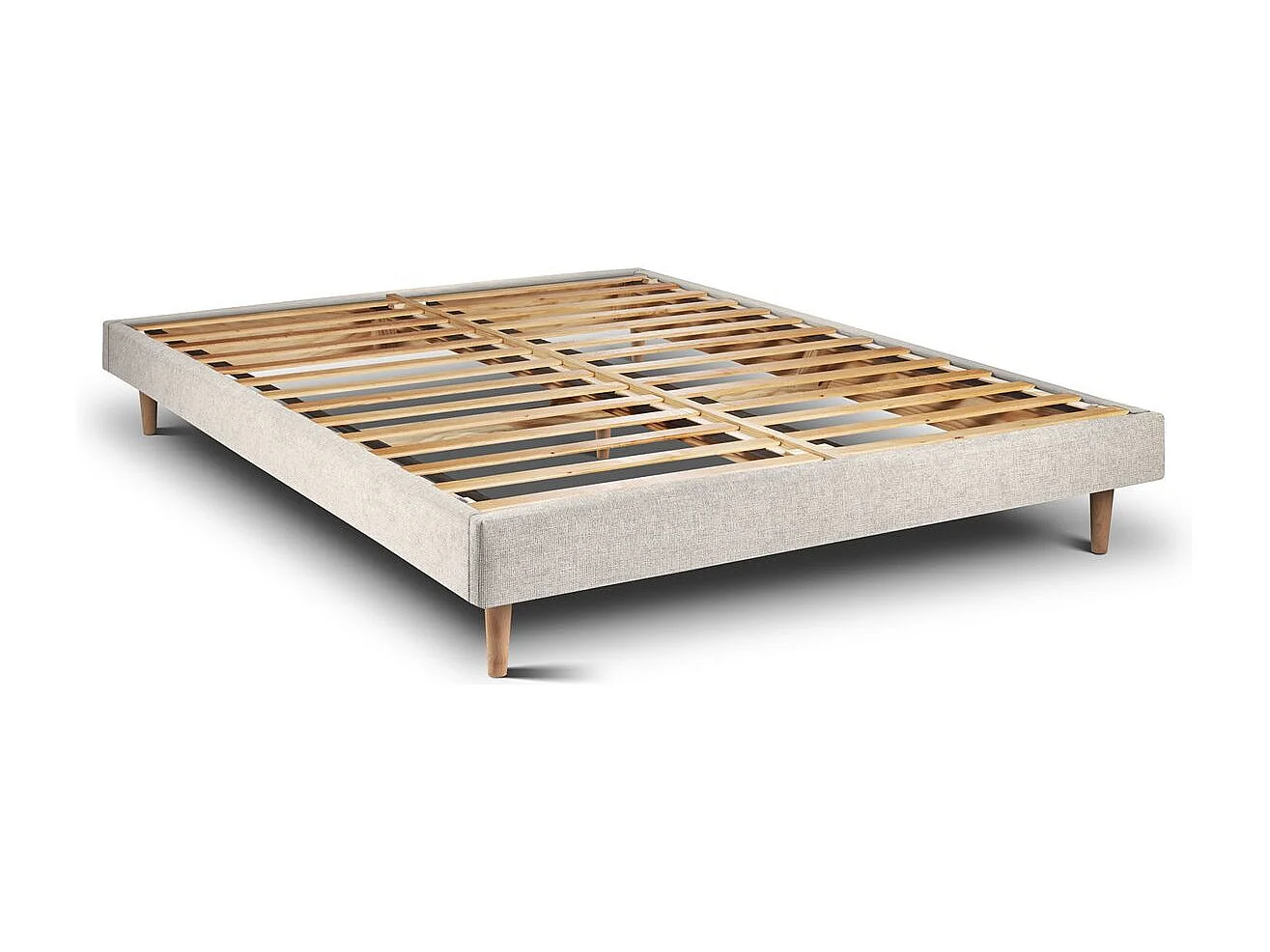 Lit 200x200cm avec tête de lit tapissier tissu et sommier kit Beige clair - Hauteur totale : 29cm