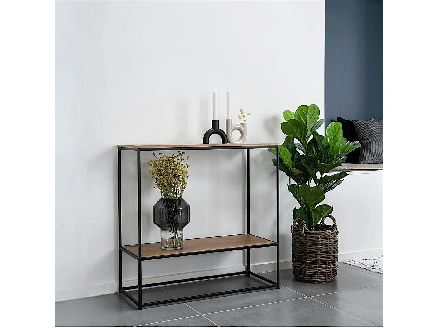 Console d'entrée double plateau effet bois clair VARDE