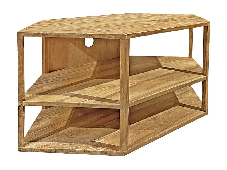 Meuble TV d'angle hexagonal 110 cm bois de teck massif - TETRA