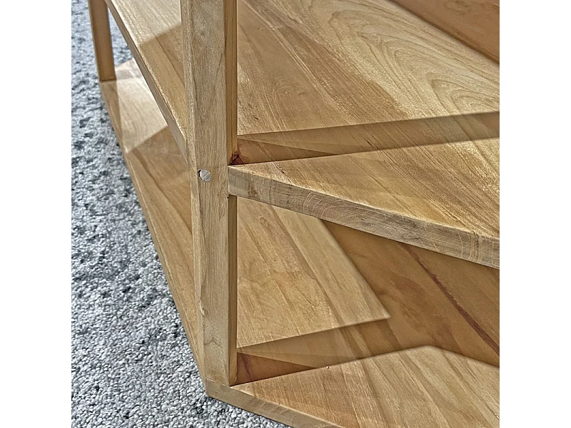 Meuble TV d'angle hexagonal 110 cm bois de teck massif - TETRA