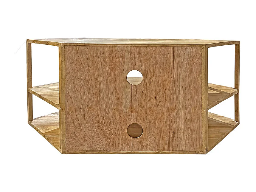 Meuble TV d'angle hexagonal 110 cm bois de teck massif - TETRA