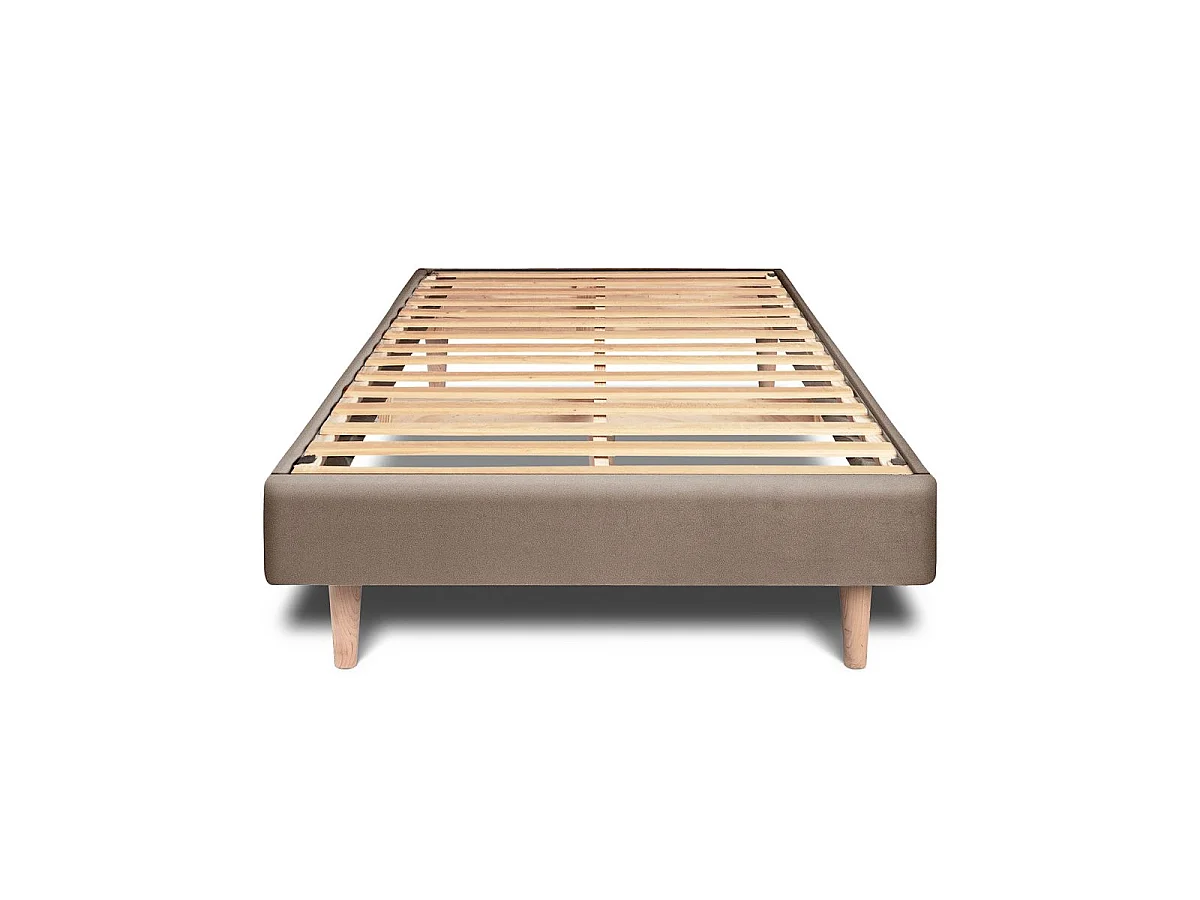 Lit 90x190cm avec tête de lit capitonnée velours et sommier kit taupe - Hauteur totale : 29cm