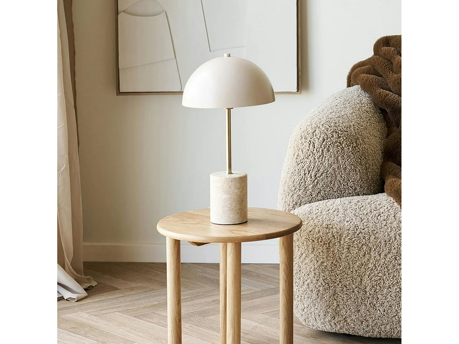 Lampe de table design marbre beige et métal doré KARS