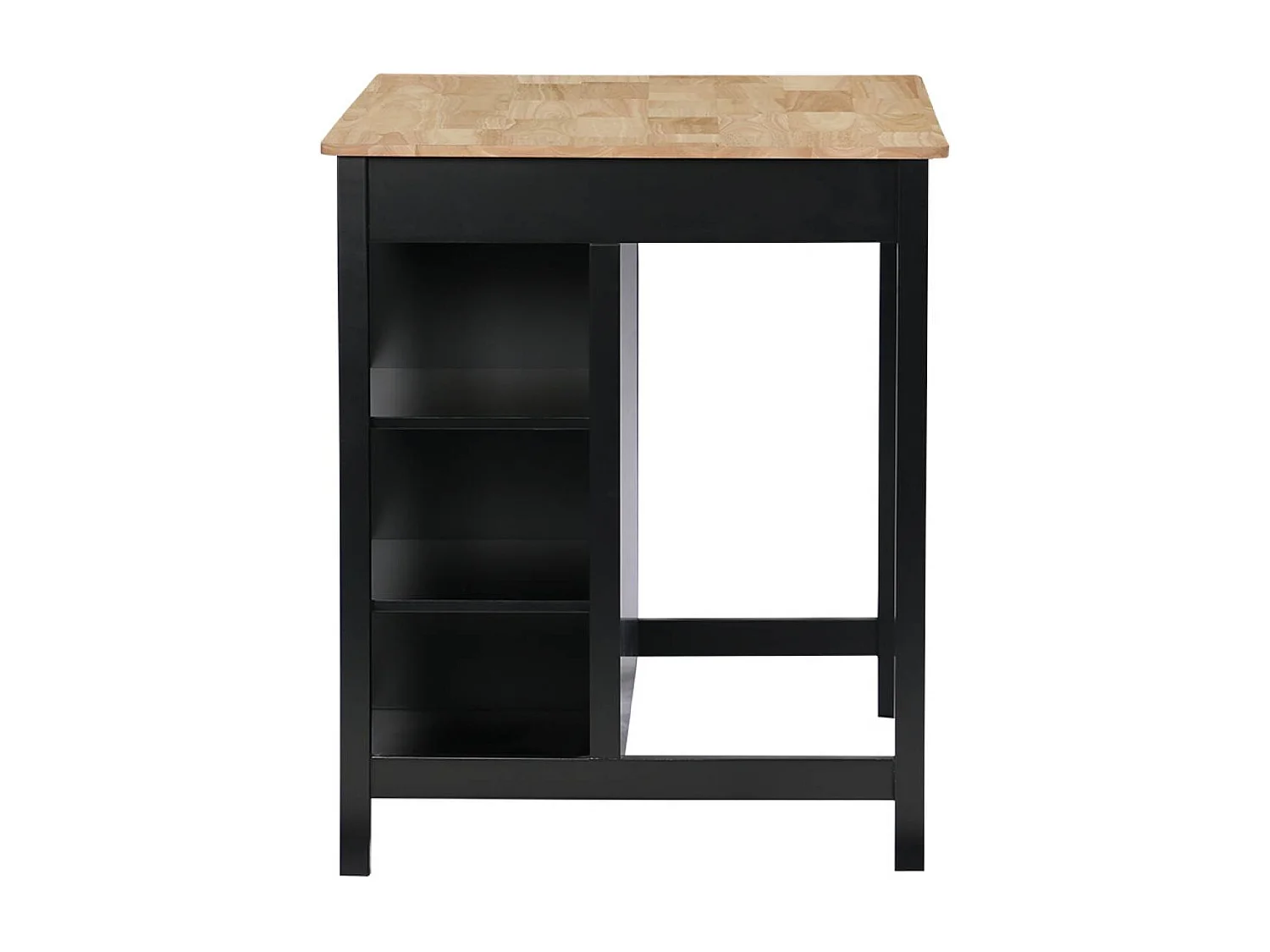 Îlot central de cuisine MOLENE. plateau en bois d'hévéa. 120x75cm. noir. 5 étagères. 1 porte. 1 tiroir. L 120 x P 75 x H 90cm