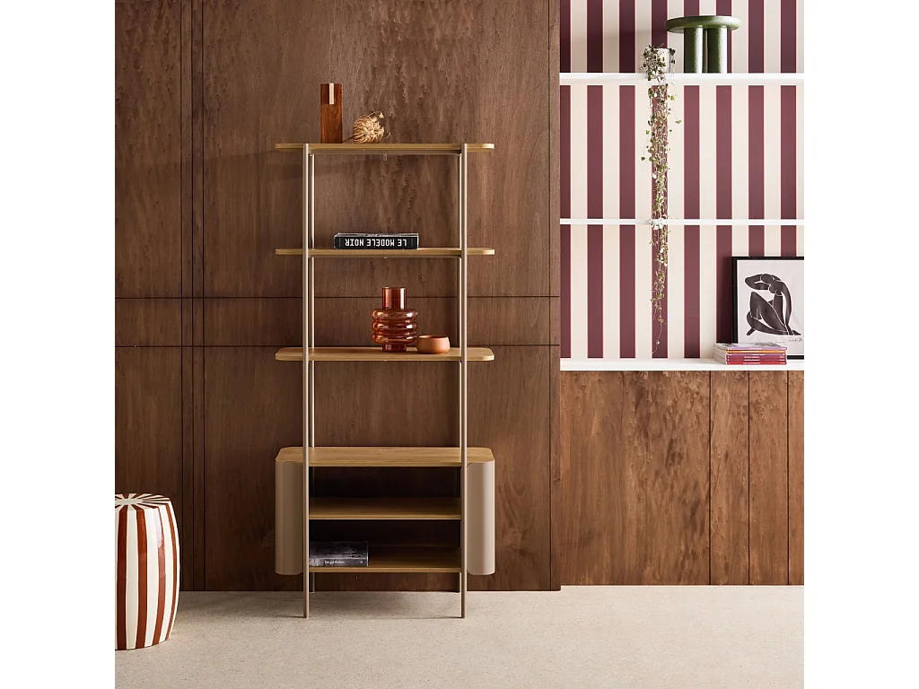 Etagère bibliothèque métal courbé et décor bois 6 niveaux marron - Molto