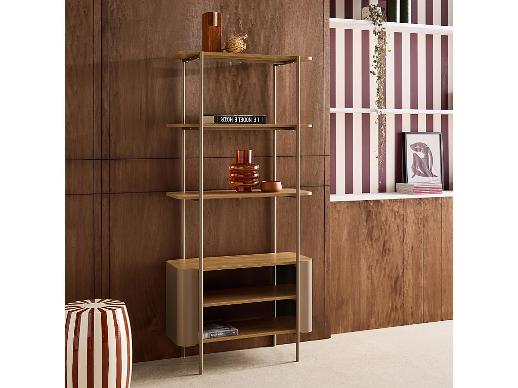 Etagère bibliothèque métal courbé et décor bois 6 niveaux marron - Molto