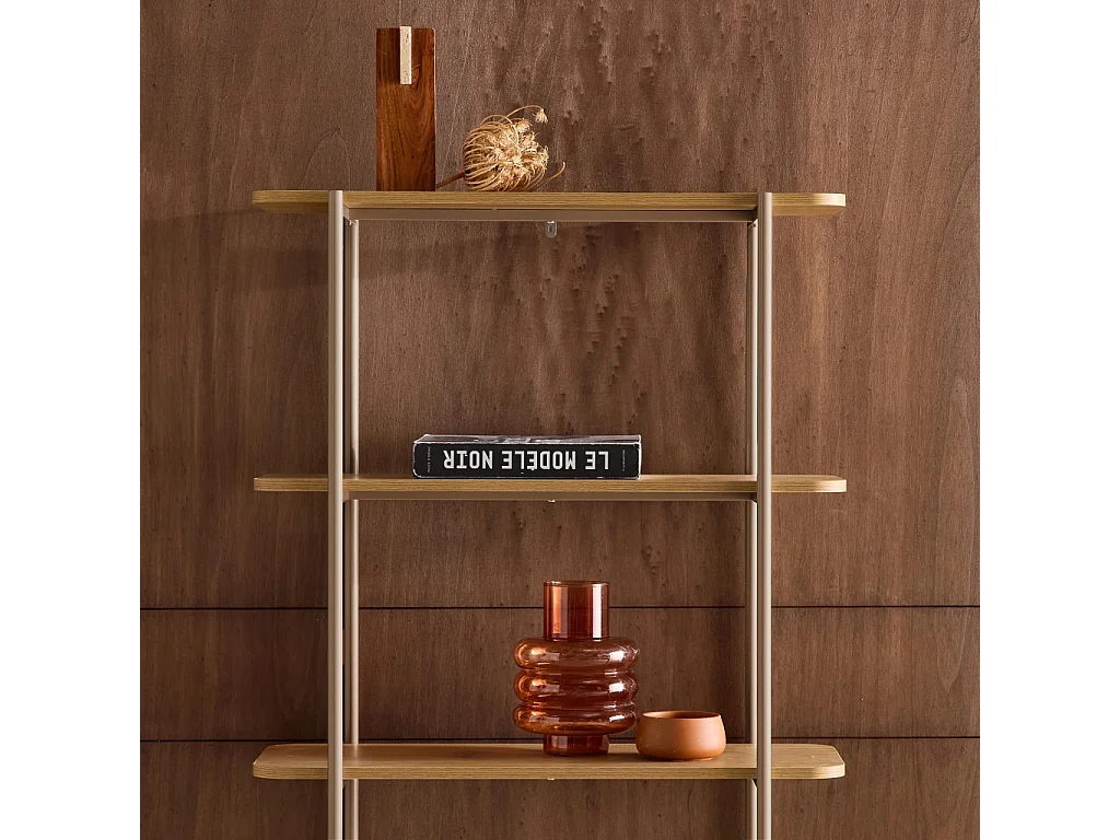 Etagère bibliothèque métal courbé et décor bois 6 niveaux marron - Molto