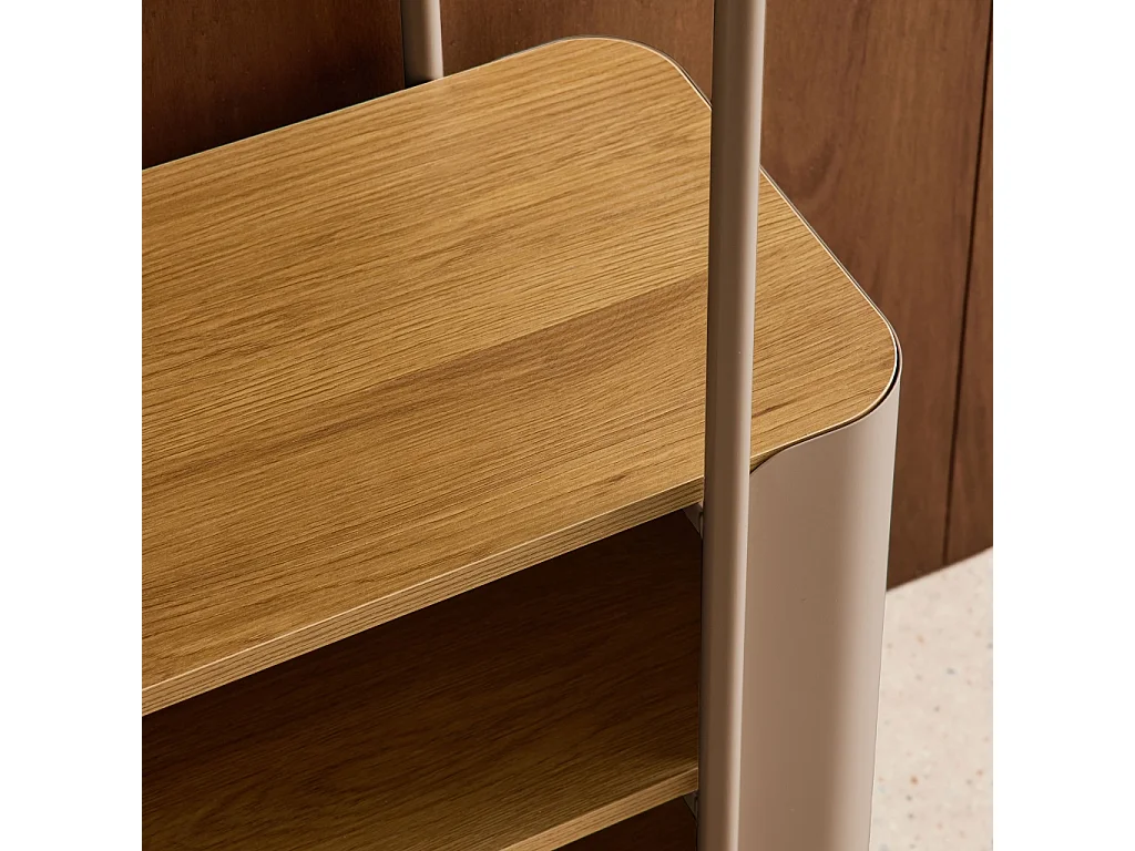 Etagère bibliothèque métal courbé et décor bois 6 niveaux marron - Molto