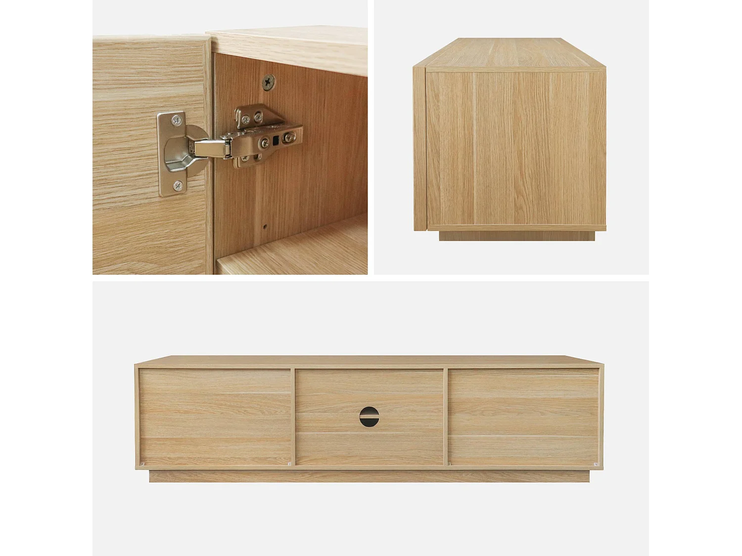 Mobile tv decorativo in legno 3 ante 180cm, marrone naturale