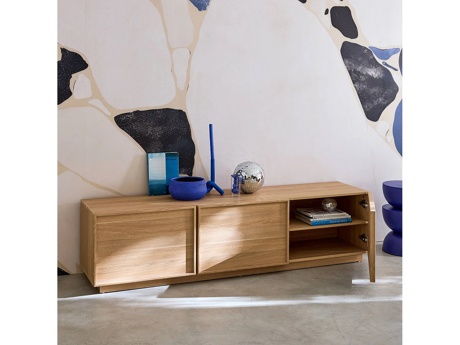 Mobile tv decorativo in legno 3 ante 180cm, marrone naturale