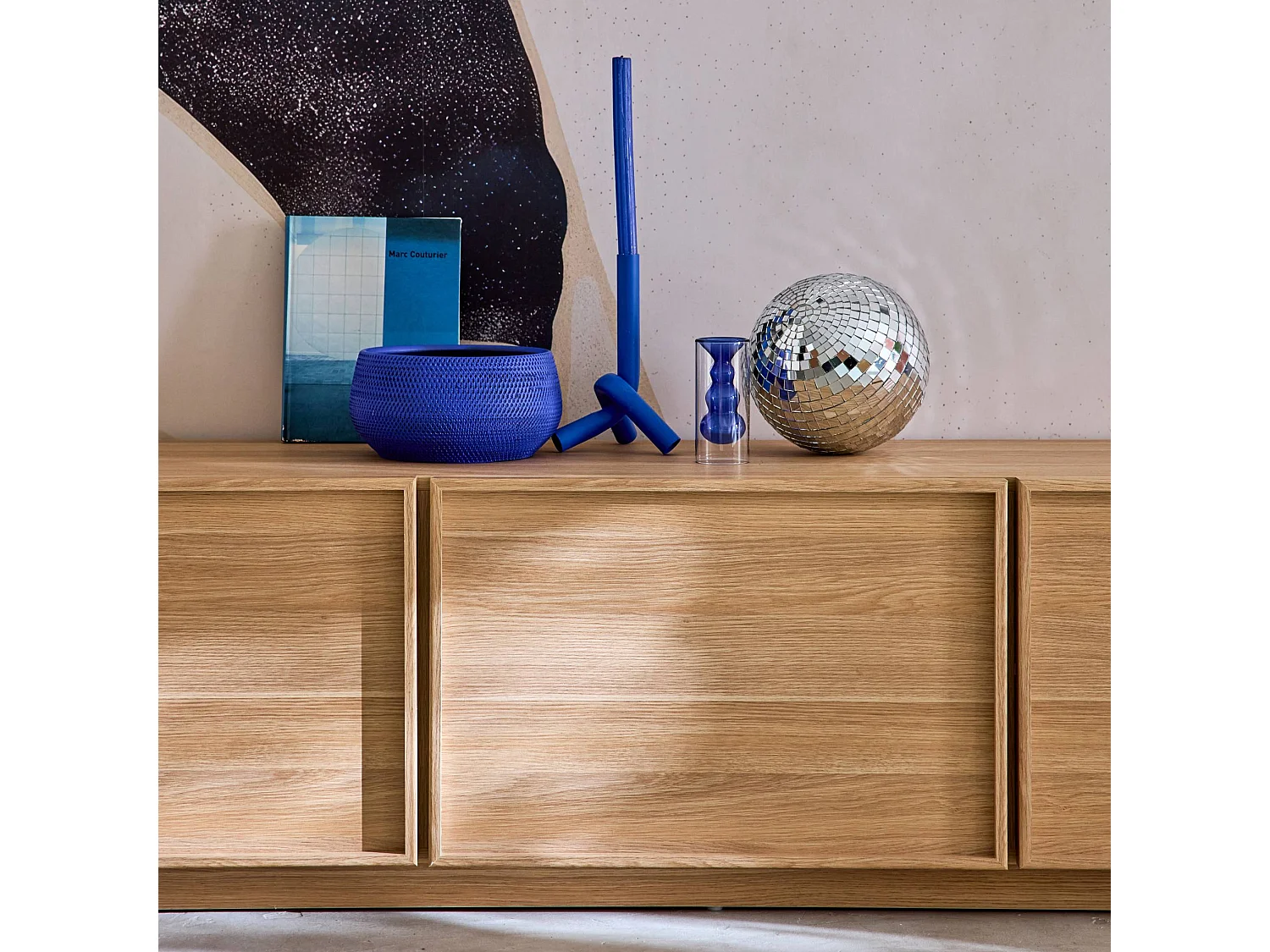 Mobile tv decorativo in legno 3 ante 180cm, marrone naturale