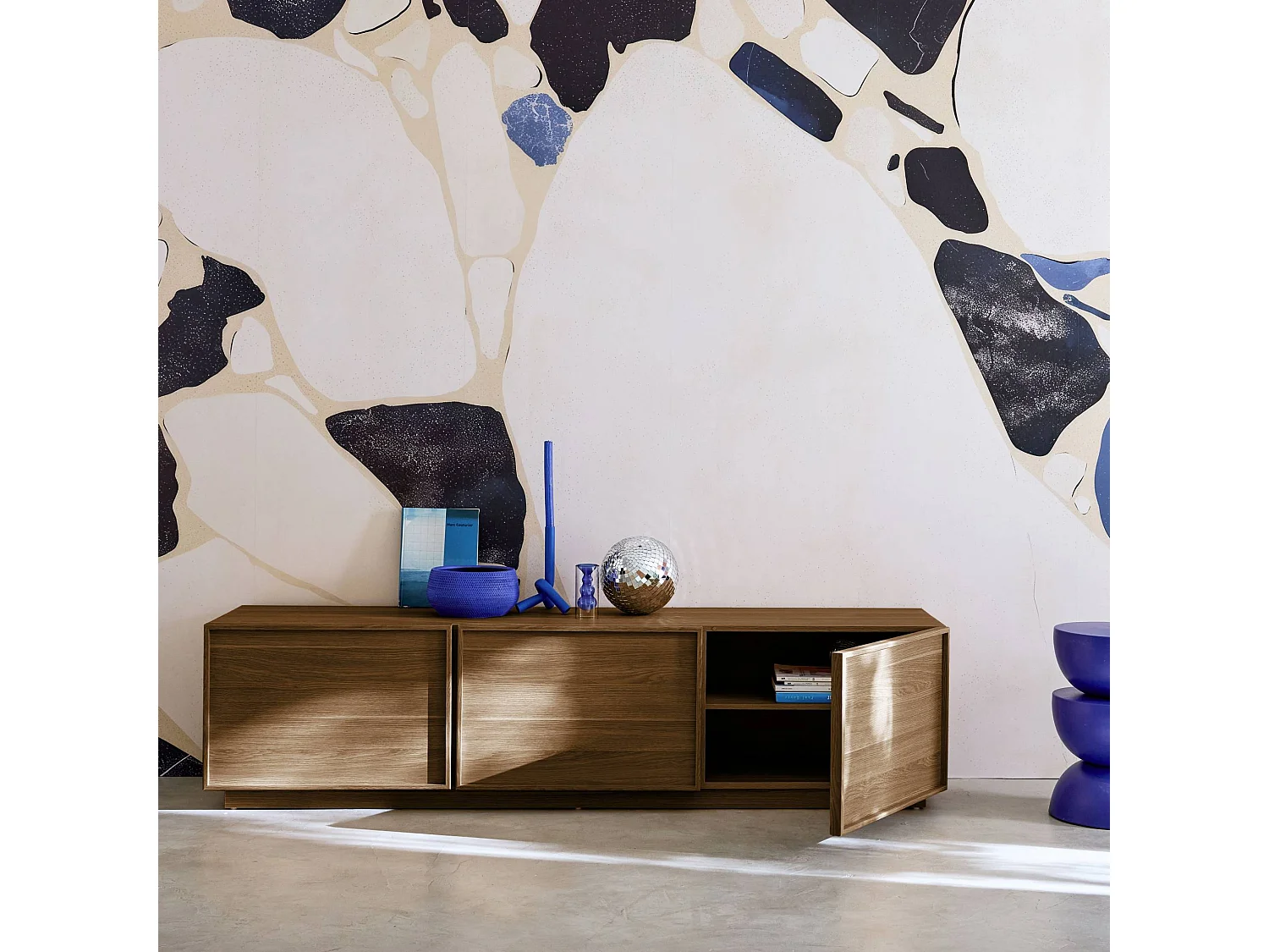 Mobile tv decorativo in legno 3 ante 180cm, marrone