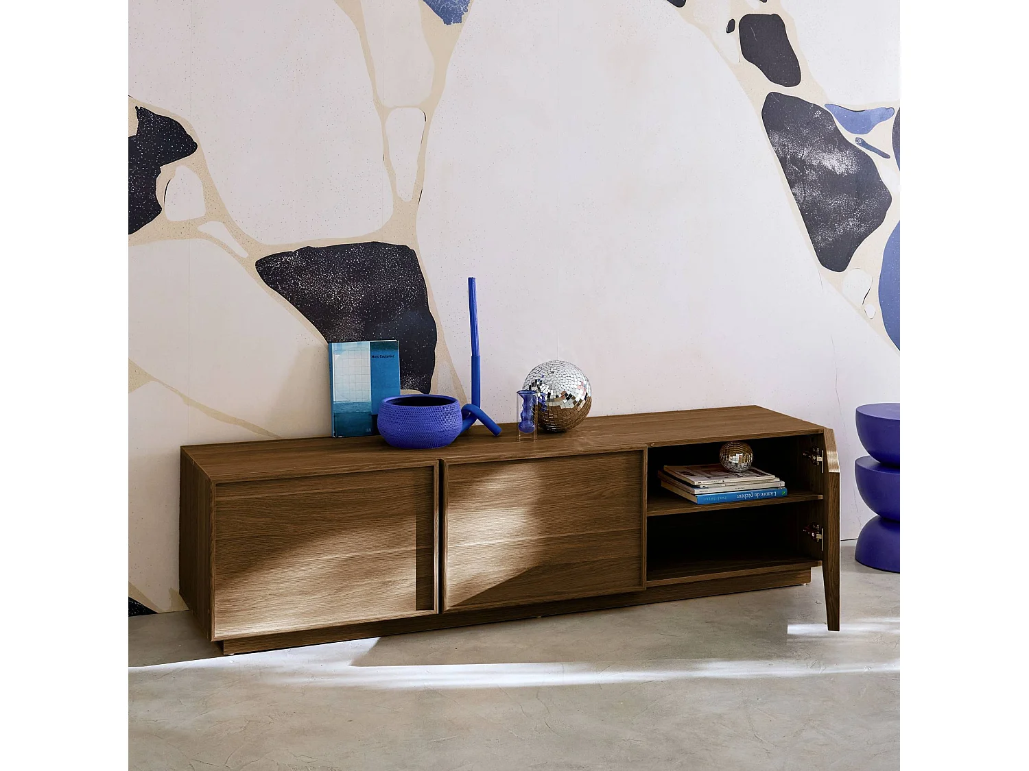 Mobile tv decorativo in legno 3 ante 180cm, marrone