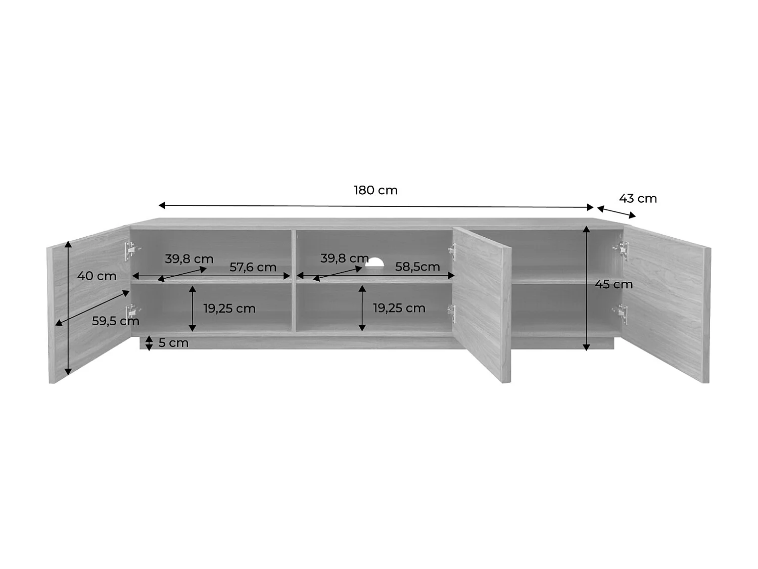 Mobile tv decorativo in legno 3 ante 180cm, marrone