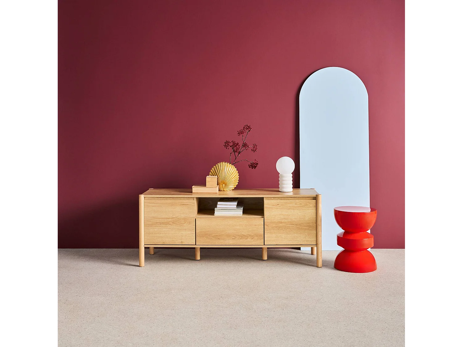 Mobile tv decorazione legno 2 ante 1 cassetto 140cm, marrone naturale