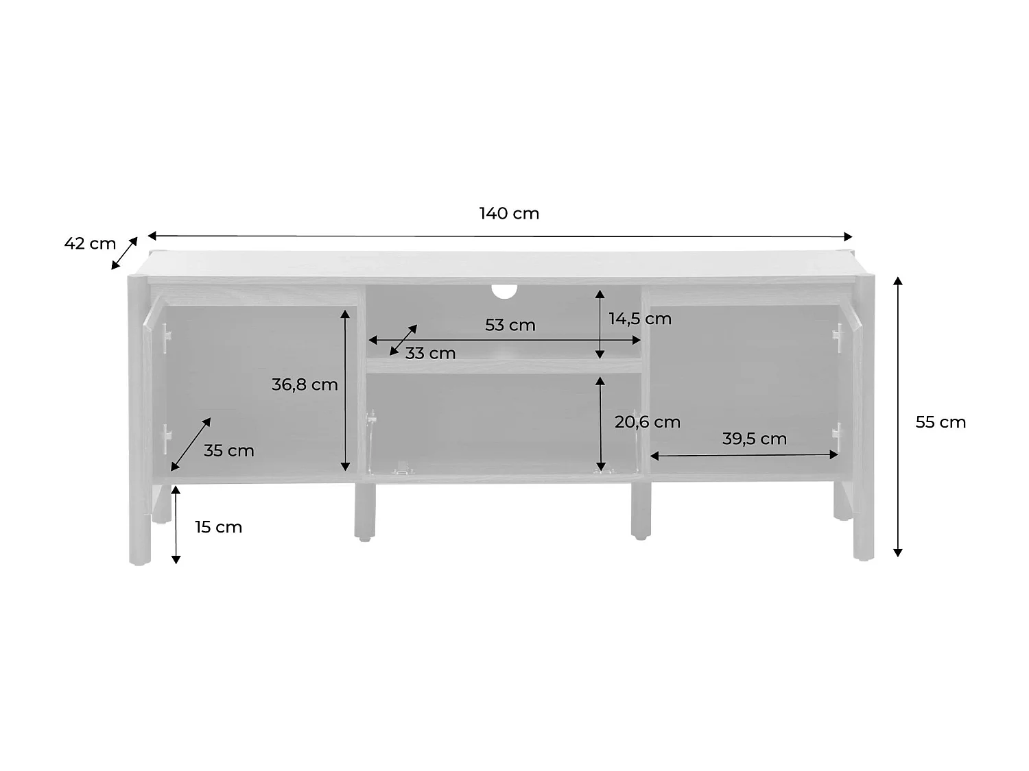 Mobile tv decorazione legno 2 ante 1 cassetto 140cm, marrone naturale