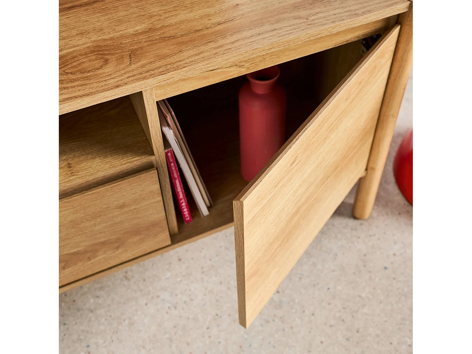 Mobile tv decorazione legno 2 ante 1 cassetto 140cm, marrone naturale