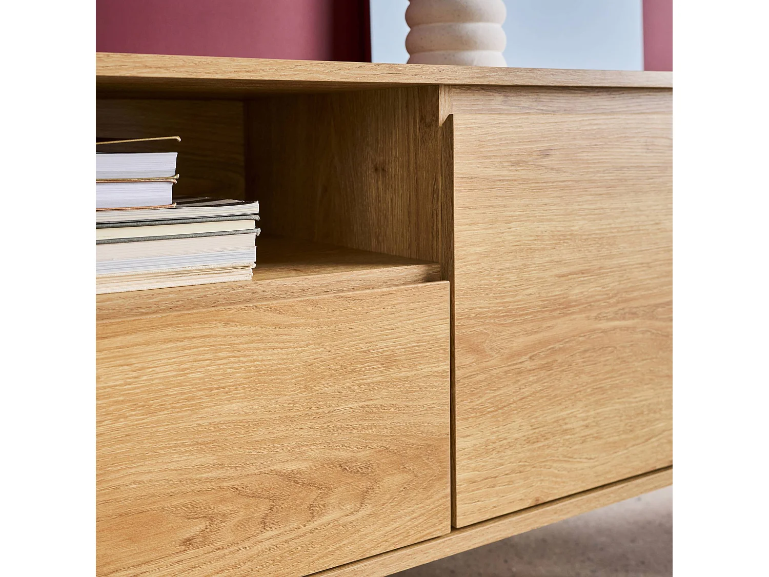 Mobile tv decorazione legno 2 ante 1 cassetto 140cm, marrone naturale