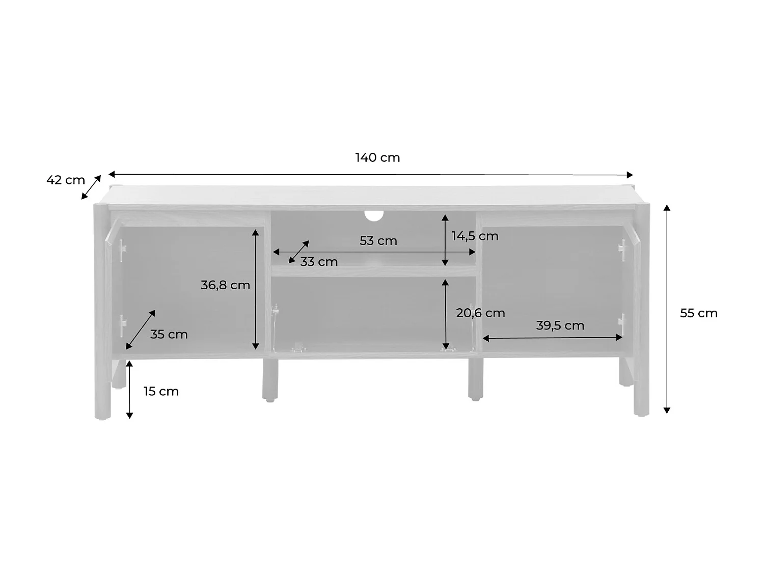 Mobile tv decorazione legno 2 ante 1 cassetto 140cm, marrone naturale