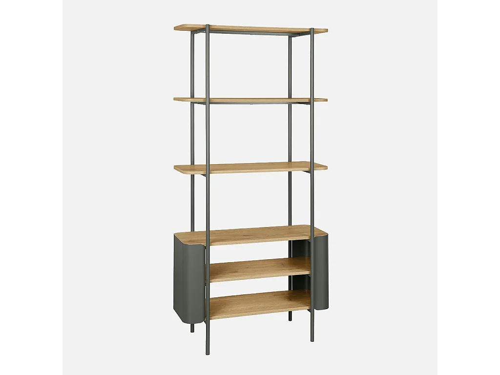 Etagère bibliothèque métal courbé et décor bois 6 niveaux vert - Molto