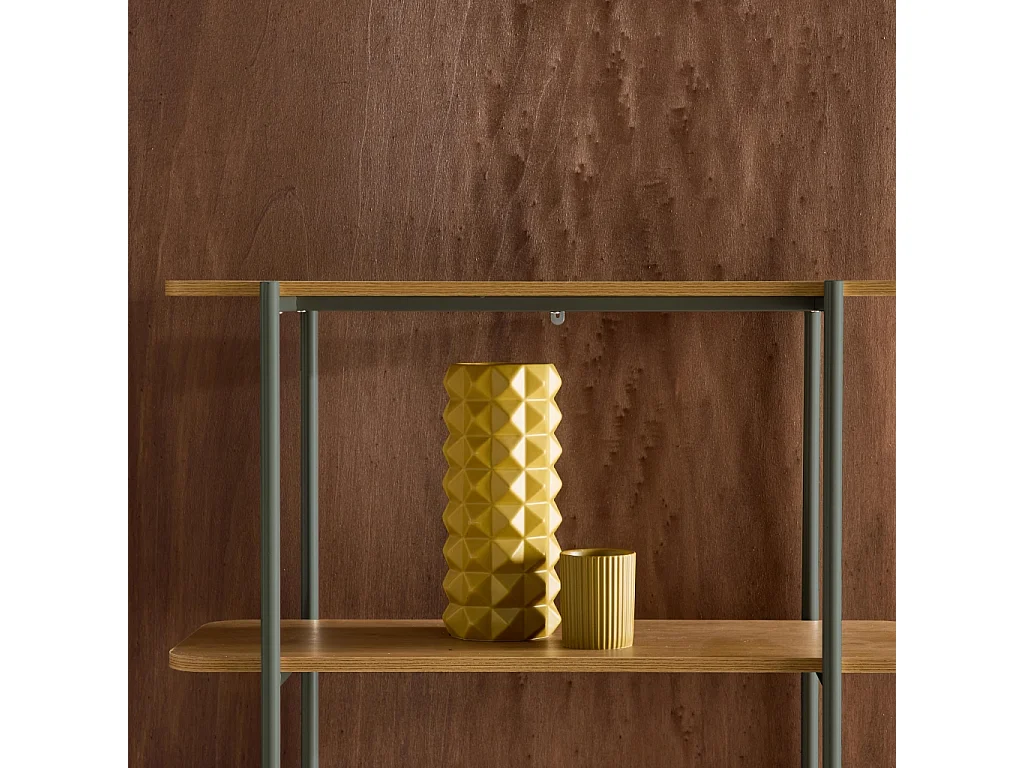 Etagère bibliothèque métal courbé et décor bois 6 niveaux vert - Molto