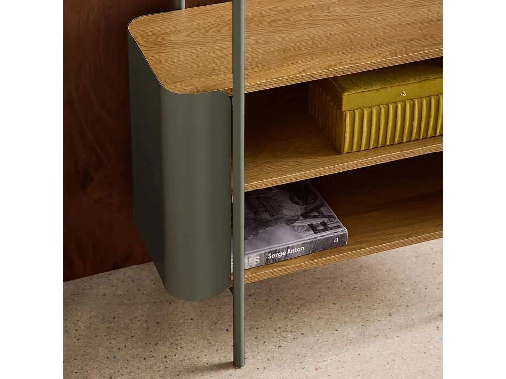 Etagère bibliothèque métal courbé et décor bois 6 niveaux vert - Molto