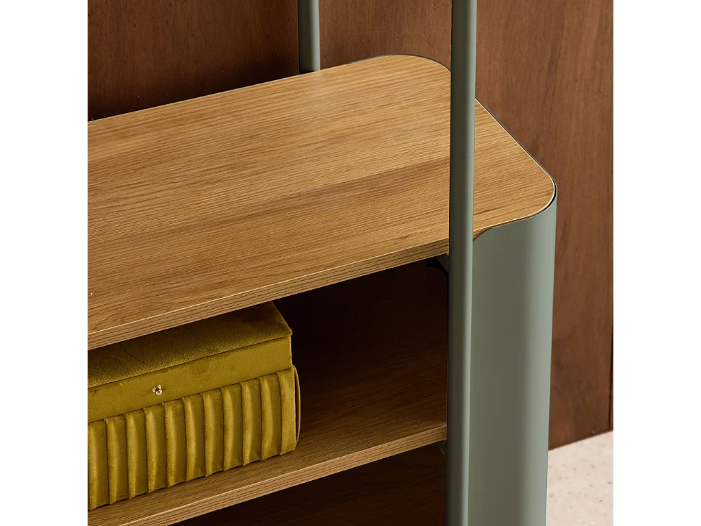 Etagère bibliothèque métal courbé et décor bois 6 niveaux vert - Molto